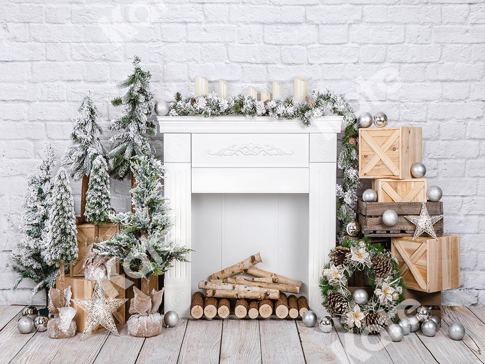 Kate Christmas Brick Fireplace Backdrop Designed by Emetselch