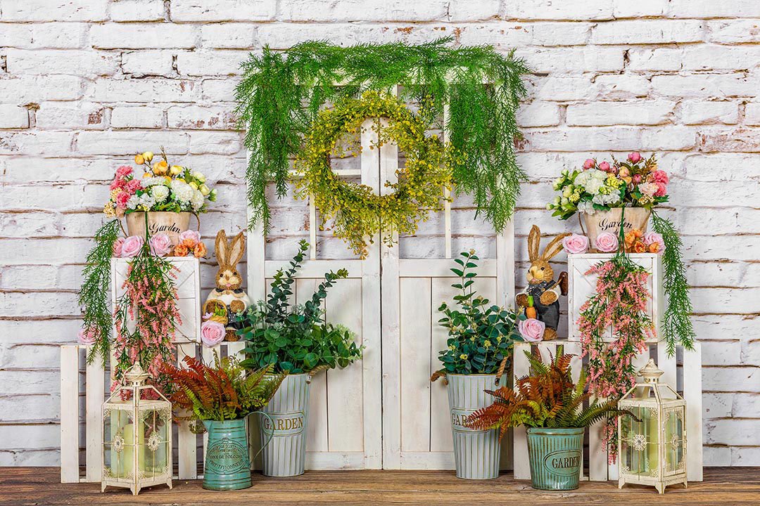 Kate Spring Vines Door White Brick Wall Backdrop Designed by Emetselch