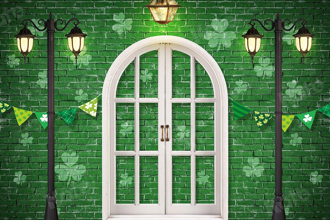 Kate St. Patrick's Day Shamrocks Window Backdrop Designed by Chain Photography