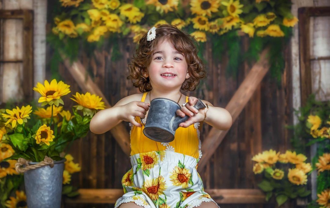 Kate Spring Sunflowers Wood Door Backdrop Designed by Emetselch - Kate Backdrop AU