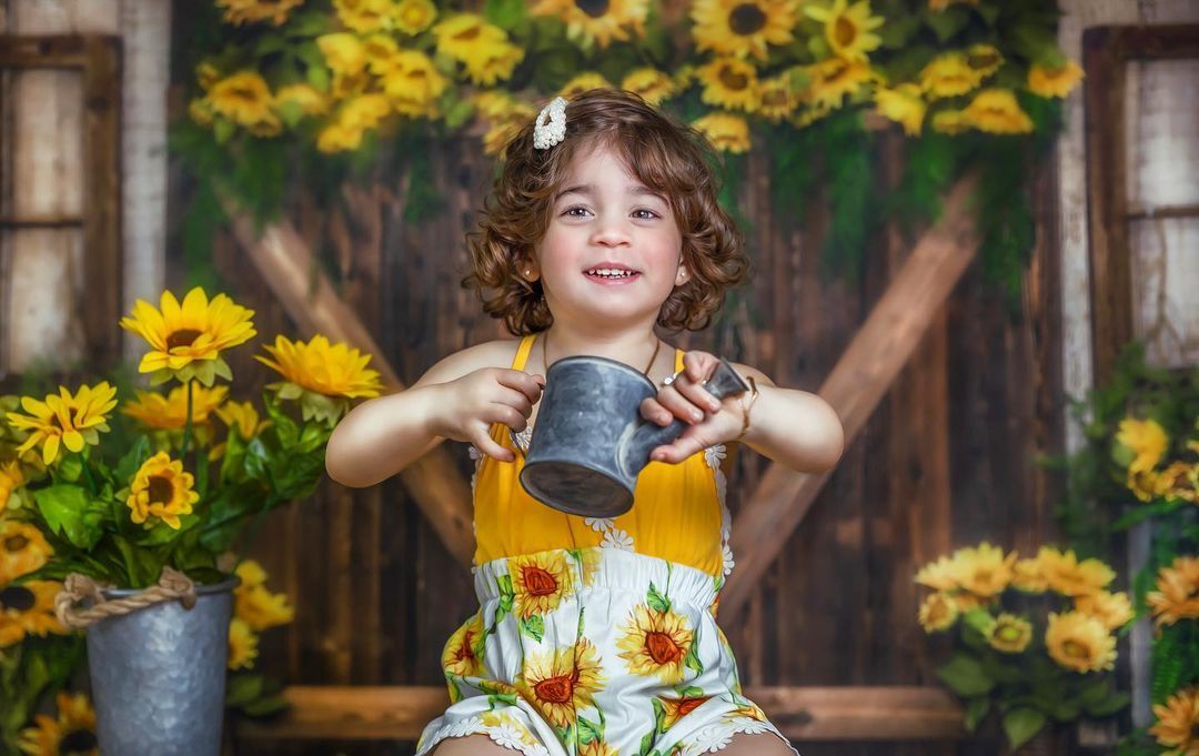 Kate Spring Sunflowers Wood Door Backdrop Designed by Emetselch