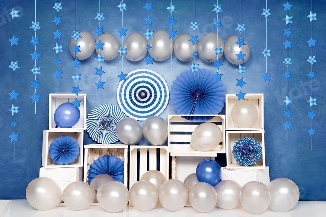 Kate Birthday Blue Balloon Boy Backdrop Designed by Emetselch - Kate Backdrop AU