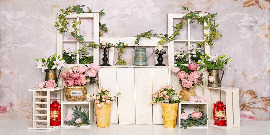 Kate Spring Flowers Pink Florals Backdrop Designed by Emetselch - Kate Backdrop AU