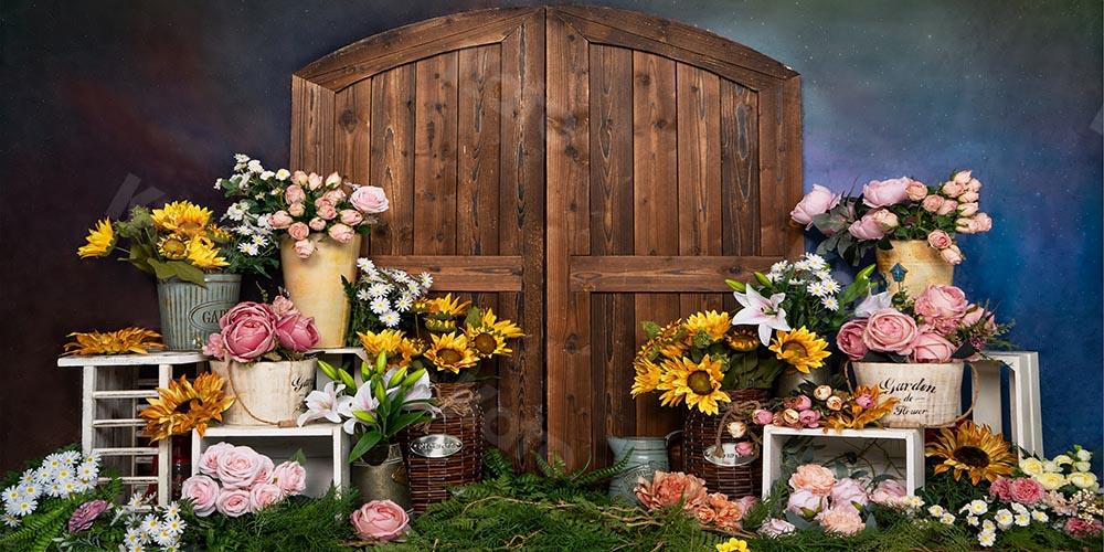 Kate Spring/mother's Day Flowers Shop Door Blue Backdrop Designed by Emetselch - Kate Backdrop AU