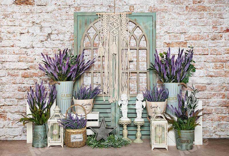 Kate Spring/mother's Day Lavender Boho Brick Backdrop Designed by Emetselch - Kate Backdrop AU