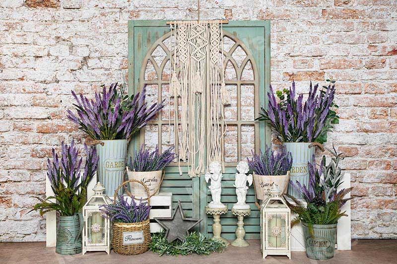 Kate Spring/mother's Day Lavender Boho Brick Backdrop Designed by Emetselch - Kate Backdrop AU