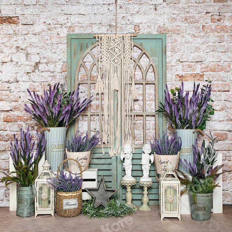 Kate Spring/mother's Day Lavender Boho Brick Backdrop Designed by Emetselch - Kate Backdrop AU