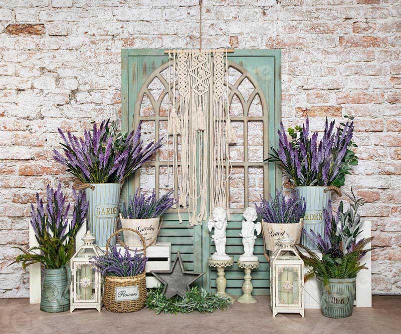 Kate Spring/mother's Day Lavender Boho Brick Backdrop Designed by Emetselch - Kate Backdrop AU