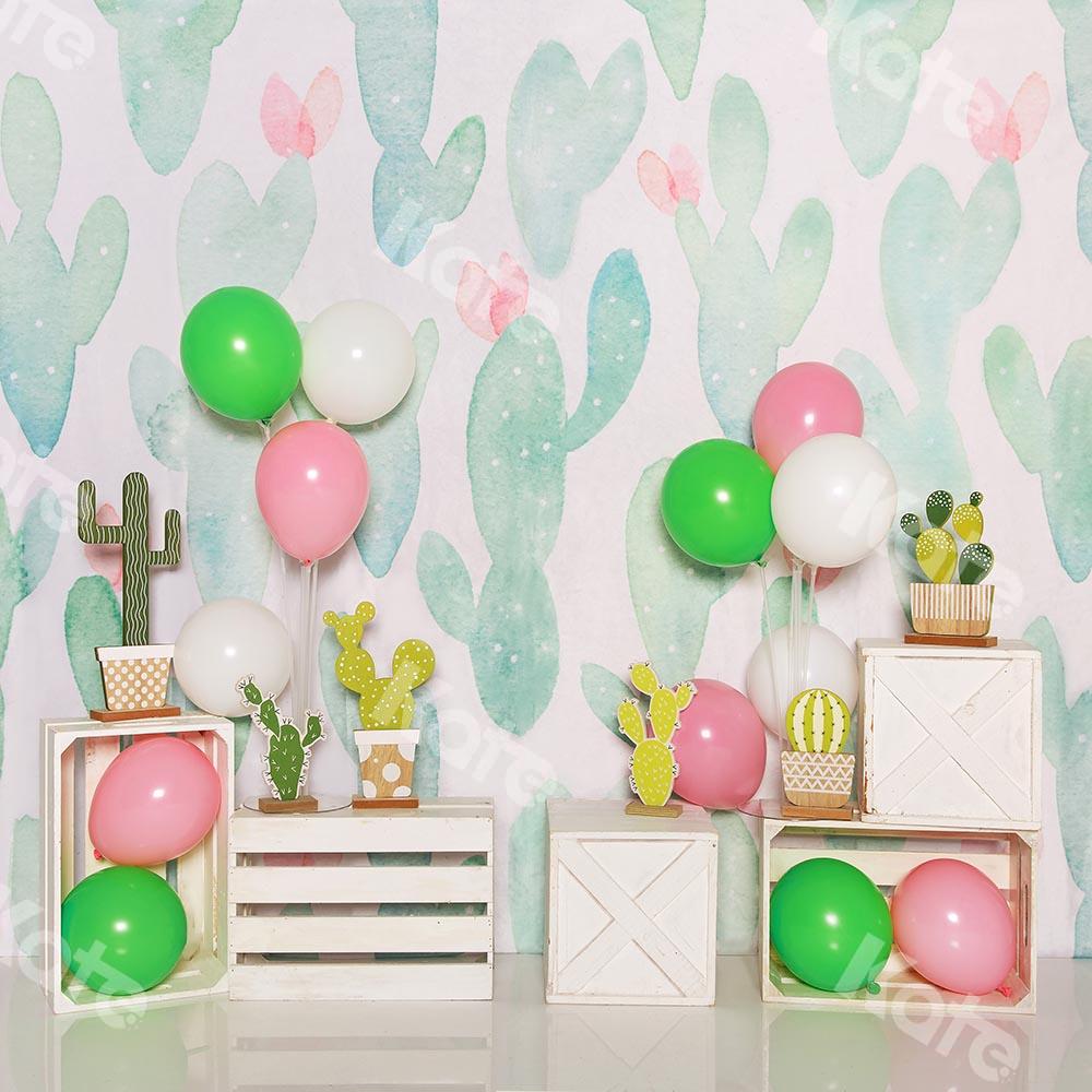 Kate Cake Smash Summer Backdrop with Cactus Balloons Designed by Emetselch - Kate Backdrop AU