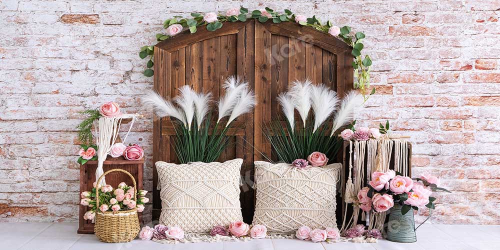 Kate Summer Boho Barn Door Flowers Backdrop Designed by Emetselch - Kate Backdrop AU