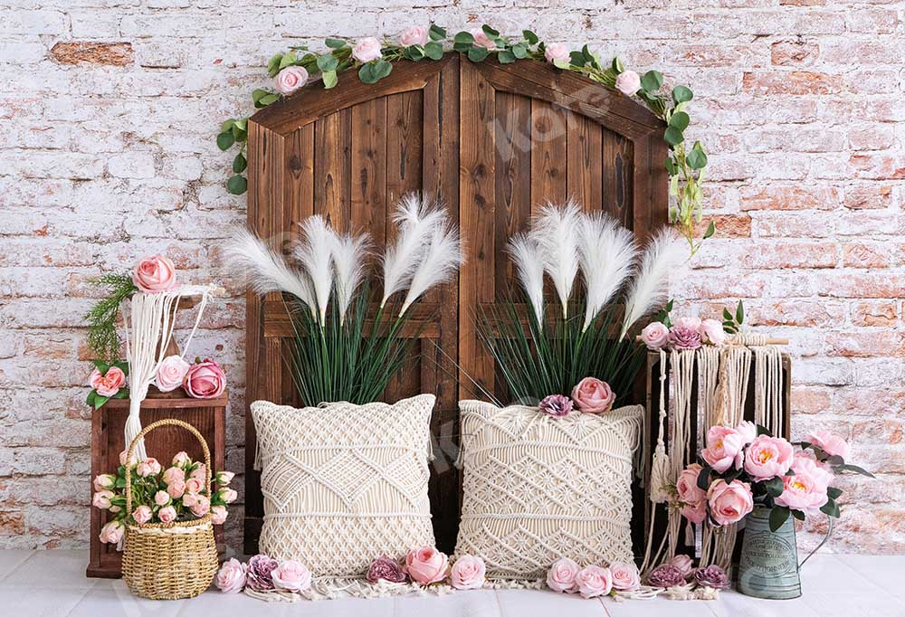 Kate Summer Boho Barn Door Flowers Backdrop Designed by Emetselch - Kate Backdrop AU
