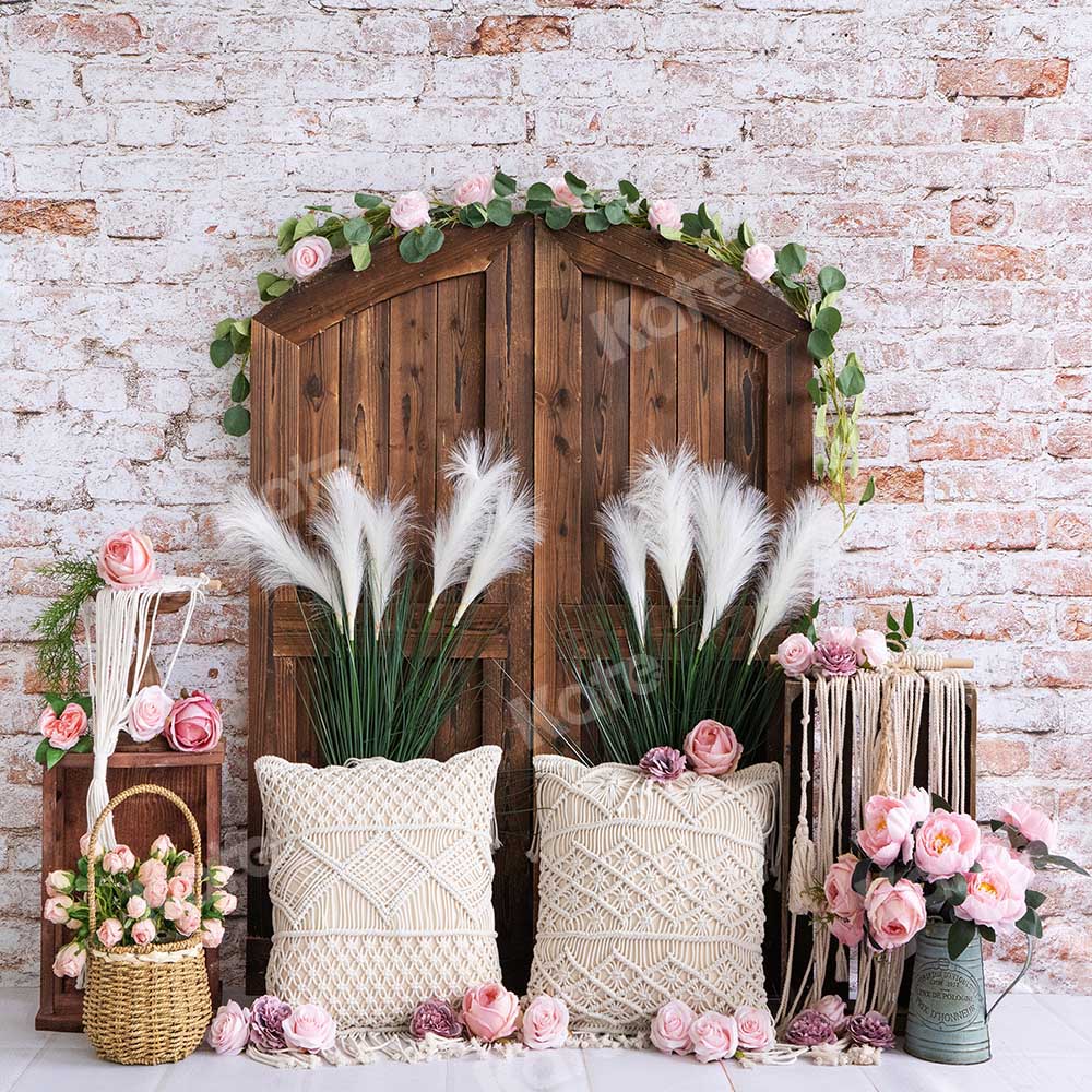 Kate Summer Boho Barn Door Flowers Backdrop Designed by Emetselch - Kate Backdrop AU
