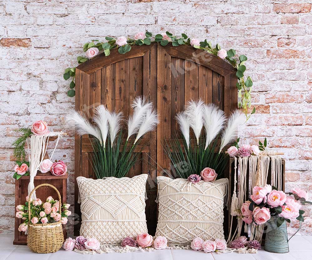 Kate Summer Boho Barn Door Flowers Backdrop Designed by Emetselch - Kate Backdrop AU