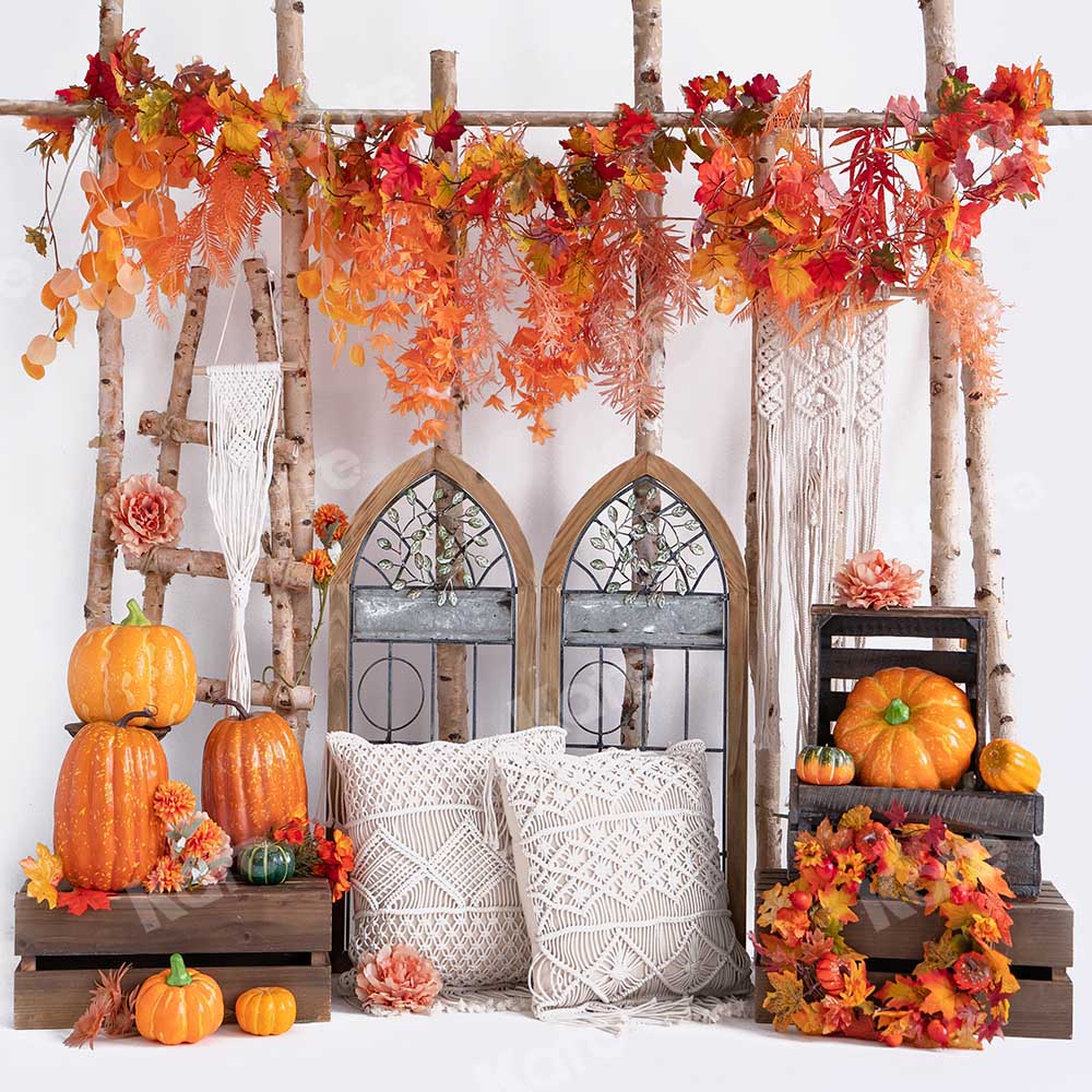Kate Autumn Pumpkin Maple Leaf Boho Backdrop Designed by Emetselch - Kate Backdrop AU