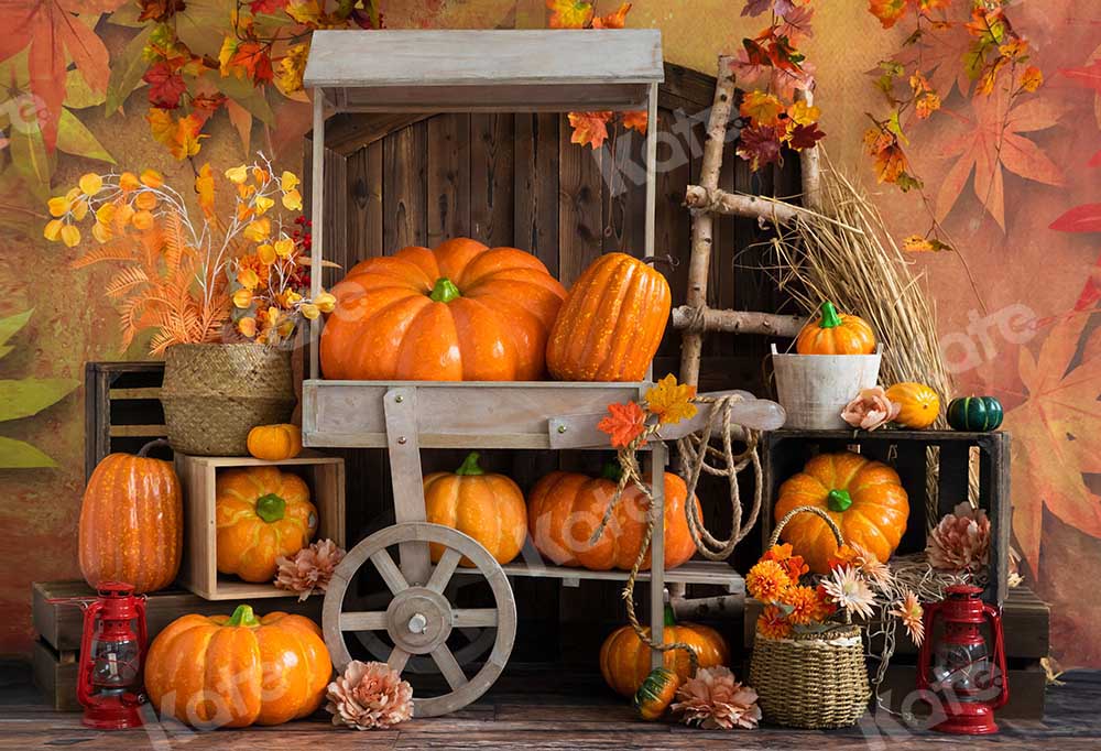 Kate Maple Leaf Autumn Harvest Backdrop Pumpkin Designed by Emetselch - Kate Backdrop AU