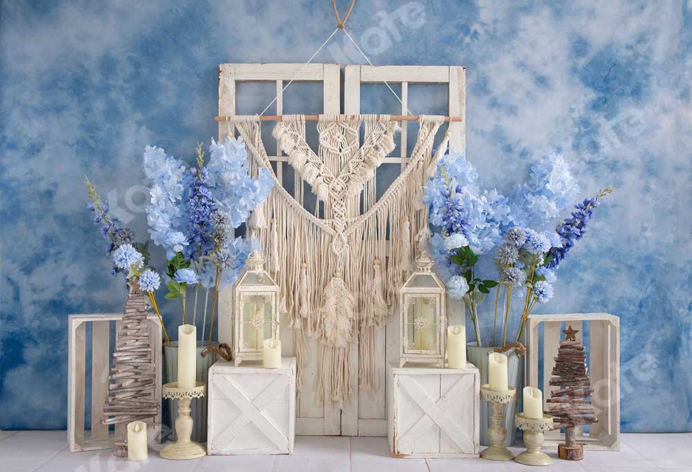 Kate Blue Floral Boho Backdrop Designed by Emetselch - Kate Backdrop AU