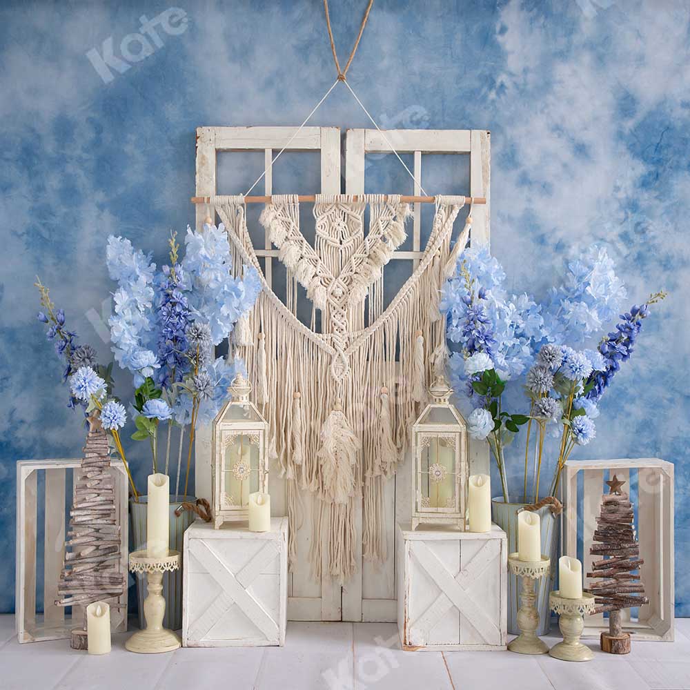 Kate Blue Floral Boho Backdrop Designed by Emetselch - Kate Backdrop AU