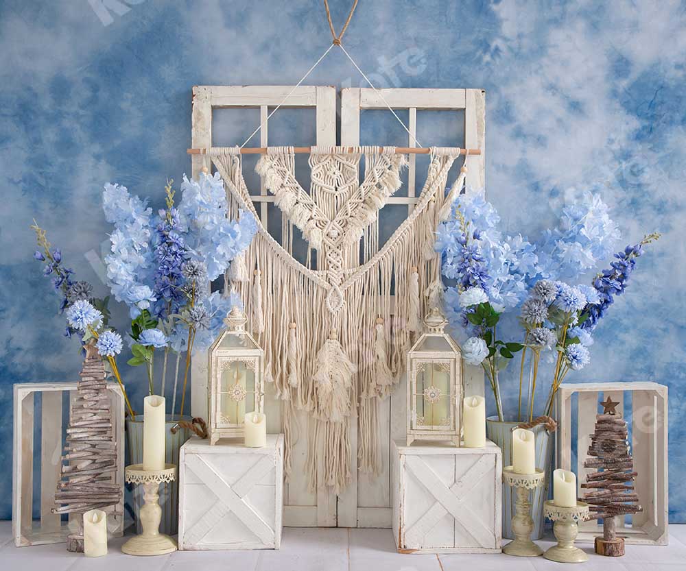 Kate Blue Floral Boho Backdrop Designed by Emetselch - Kate Backdrop AU