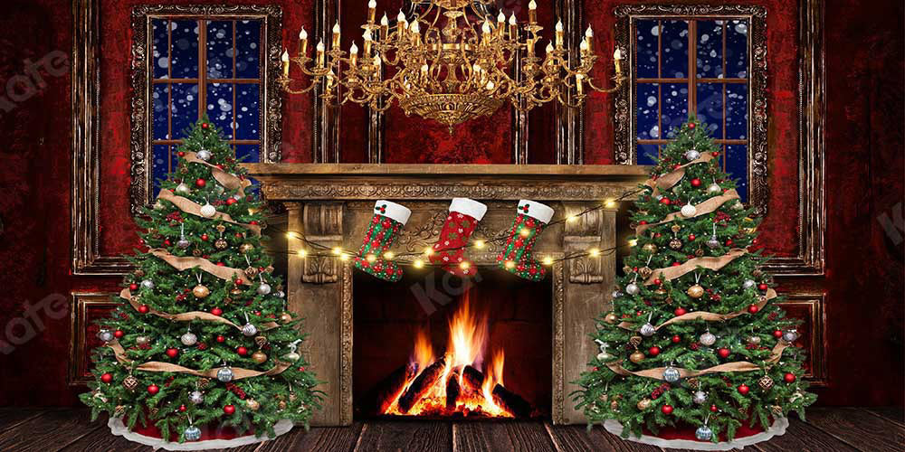 Kate Christmas Room Fireplace Backdrop Designed by Emetselch