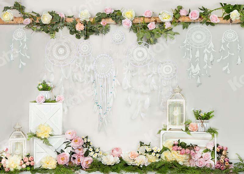 Kate Mother's Day Flowers Boho White Backdrop Designed by Emetselch - Kate Backdrop AU