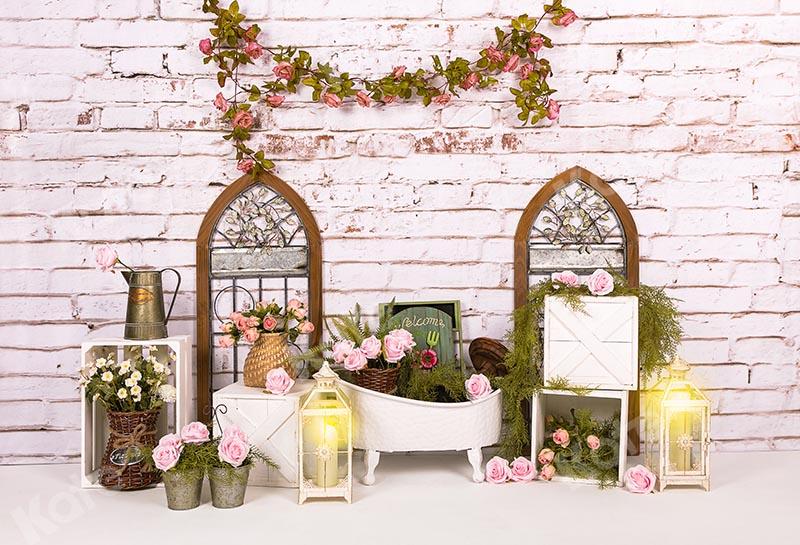 Kate Mother's Day Flowers Windows Baby Bath Brick Backdrop Designed by Emetselch - Kate Backdrop AU