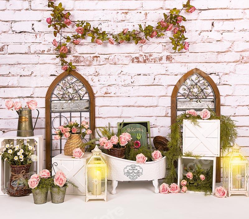 Kate Mother's Day Flowers Windows Baby Bath Brick Backdrop Designed by Emetselch - Kate Backdrop AU