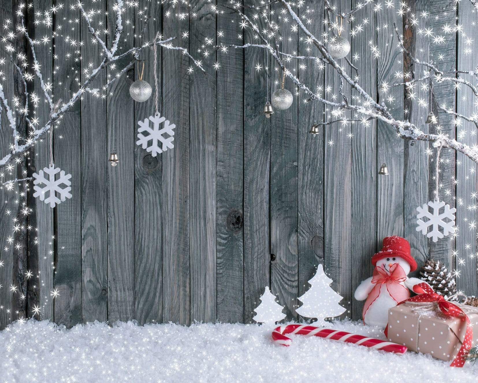 Katebackdrop£ºKate Gray Wooden Background snowflake Outdoor decoration Christmas backdrop