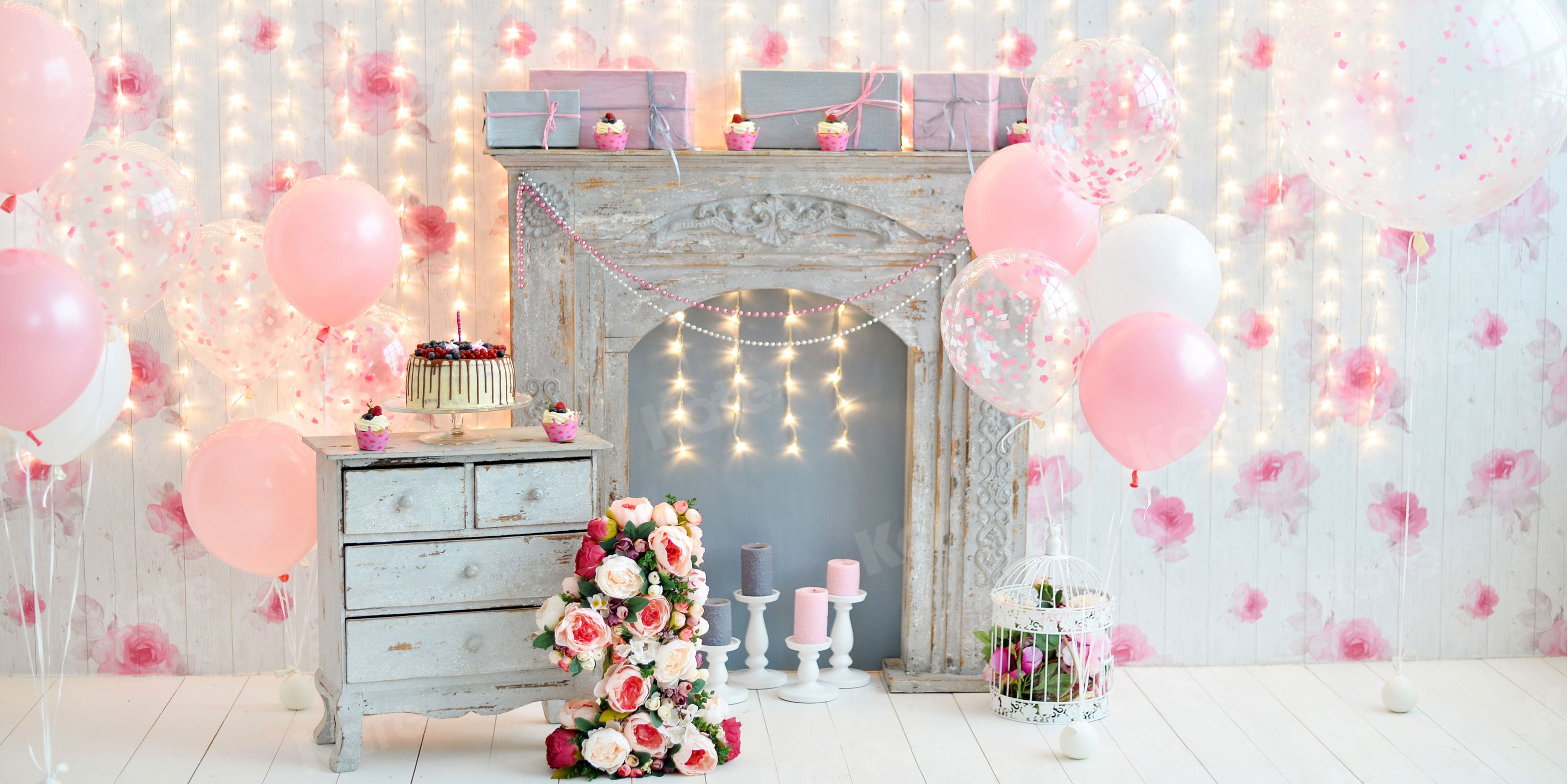 Kate Cake Smash For Party Photography Pink 1st birthday Backdrop Balloons
