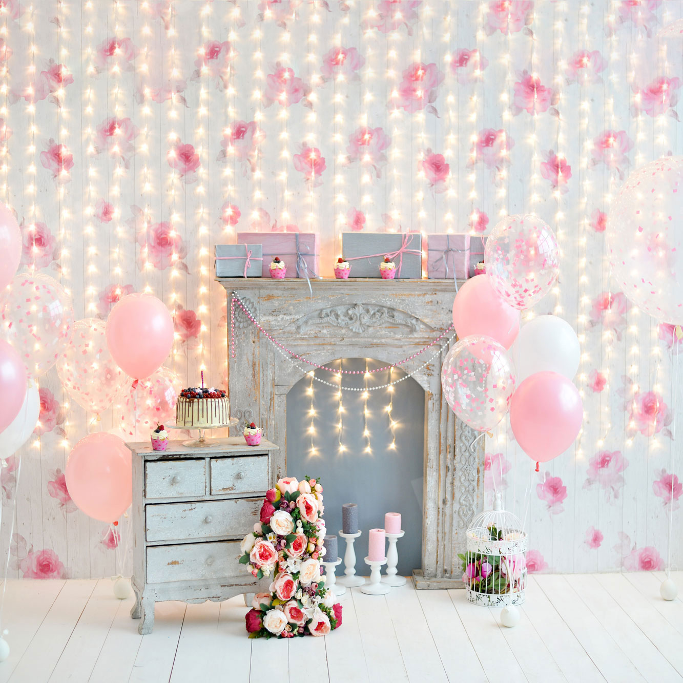 Kate Cake Smash For Party Photography Pink 1st birthday Backdrop Balloons - Kate Backdrop AU