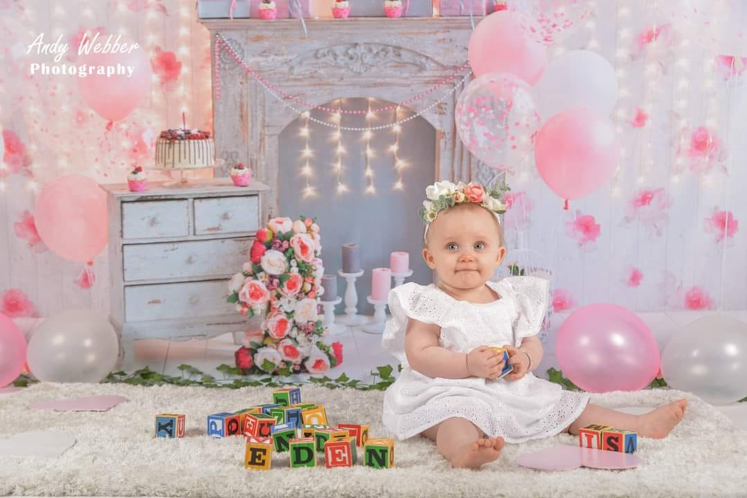 Kate Cake Smash For Party Photography Pink 1st birthday Backdrop Balloons - Kate Backdrop AU