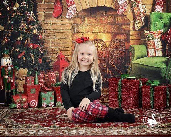 Kate Christmas Fireplace parlor Decorations Backdrop for Photography