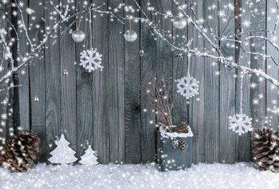 Kate Christmas Gray Wood Background Snow Decoration Backdrop
