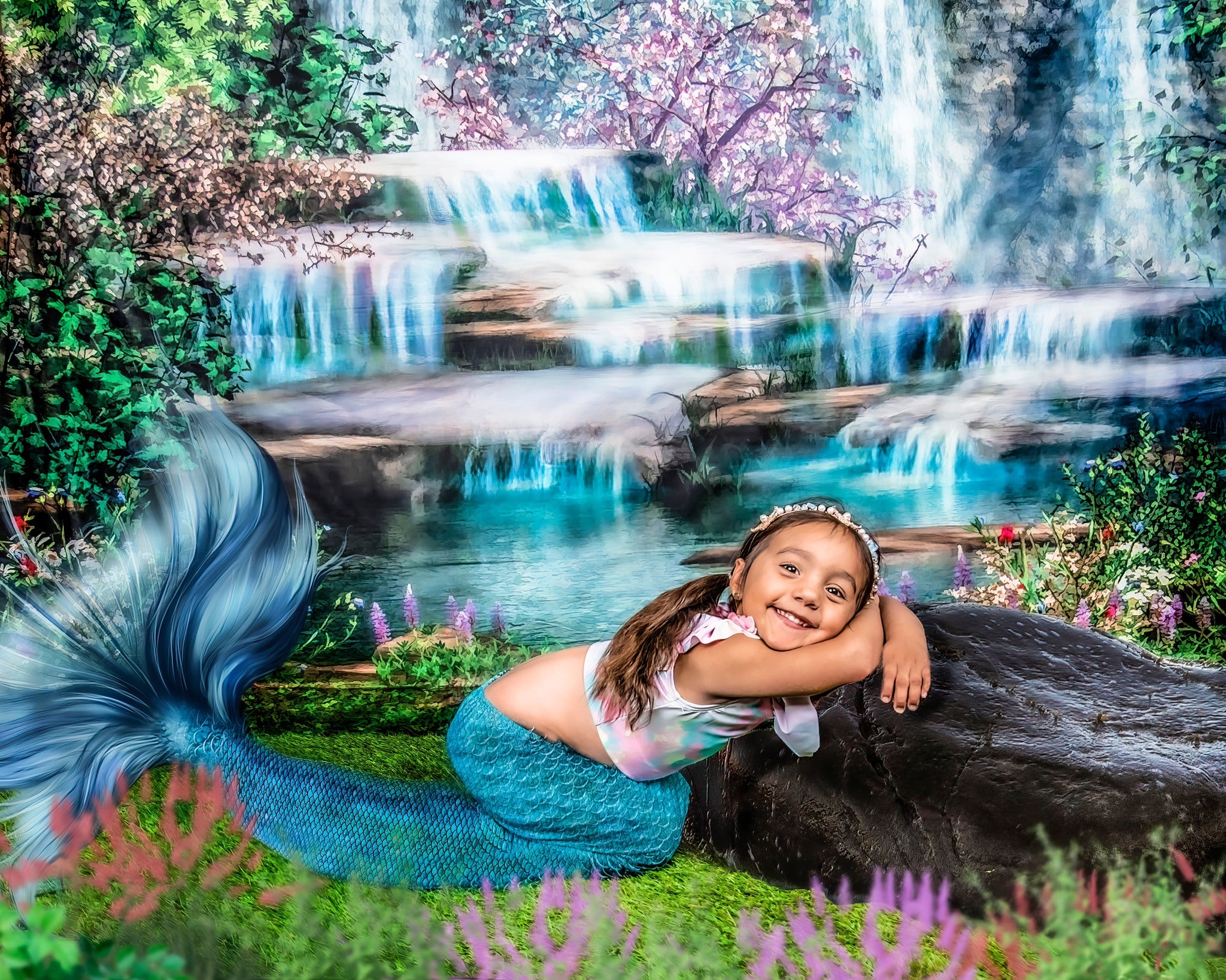 Kate Mermaid Falls Spring Easter Backdrop