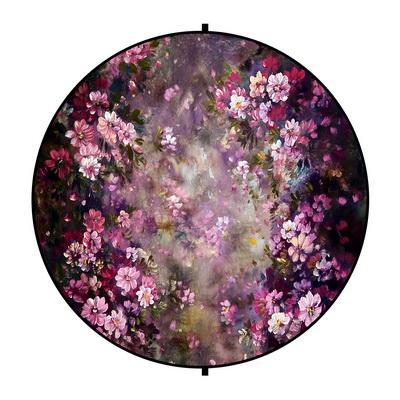 Kate Abstract Wood/Purple Flowers Round Mixed Collapsible Backdrop for Baby Photography 5X5ft(1.5x1.5m)