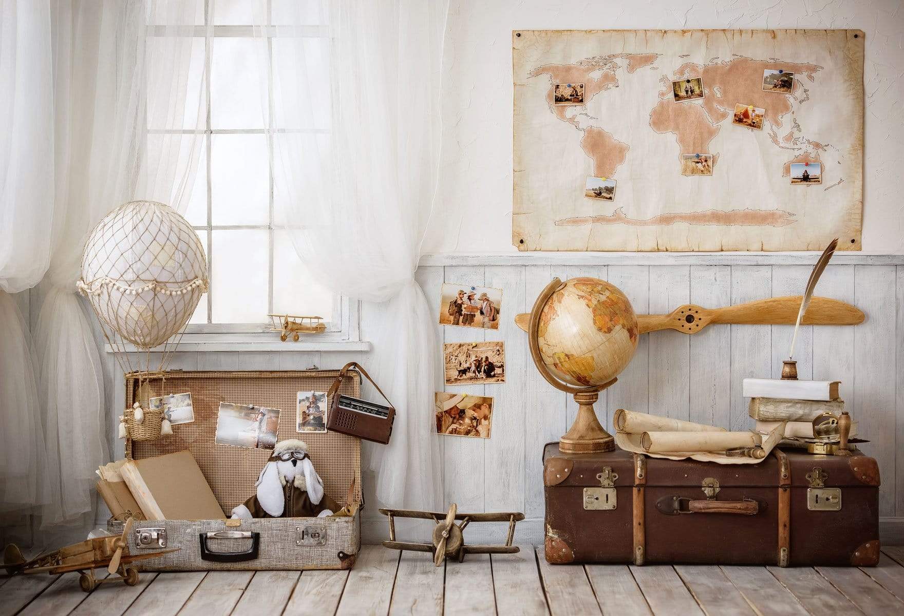 Kate Travel Around the World Adventurer Children Pilot Backdrop Back to school - Kate Backdrop AU