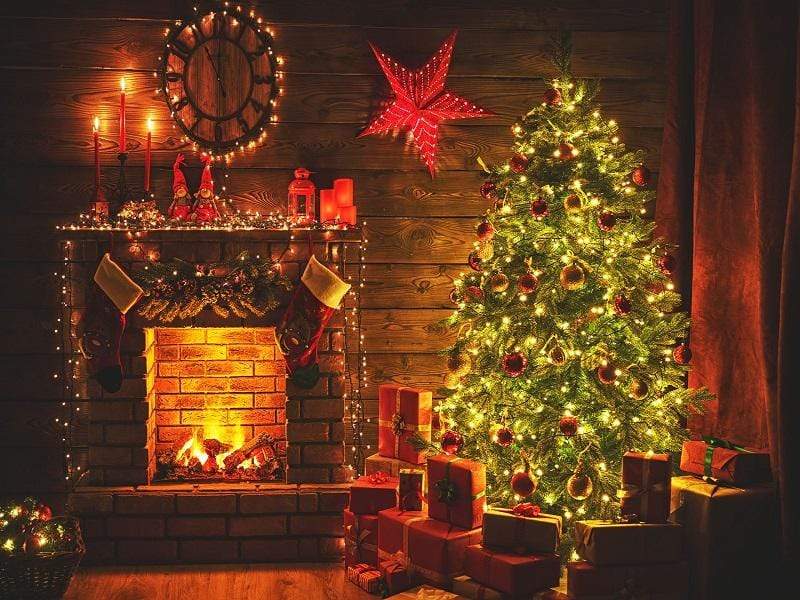 Kate Christmas Tree Fireplace With Candle And Star for Photography - Kate Backdrop AU