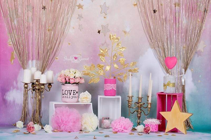 Kate Fantastic Cake Smash Birthday Backdrop With Curtains for Photography designed by Studio Gumot