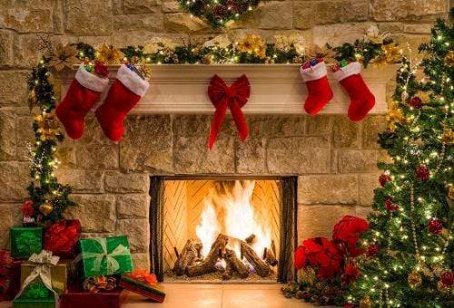 Kate Christmas Red Socks with Fireplace Backdrop for Photography