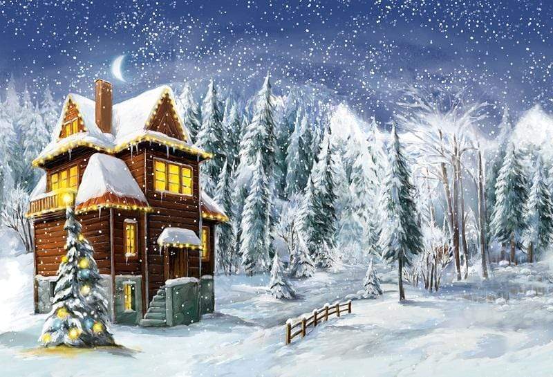 Kate Christmas Winter Snowflake Wooden House Backdrops for Photography - Kate Backdrop AU