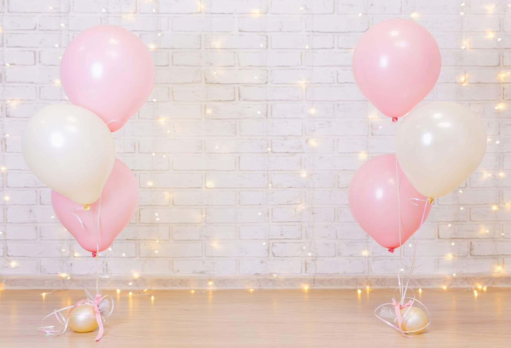 Kate White Brick Wall with Balloons and Decorations Birthday Backdrop for Photography