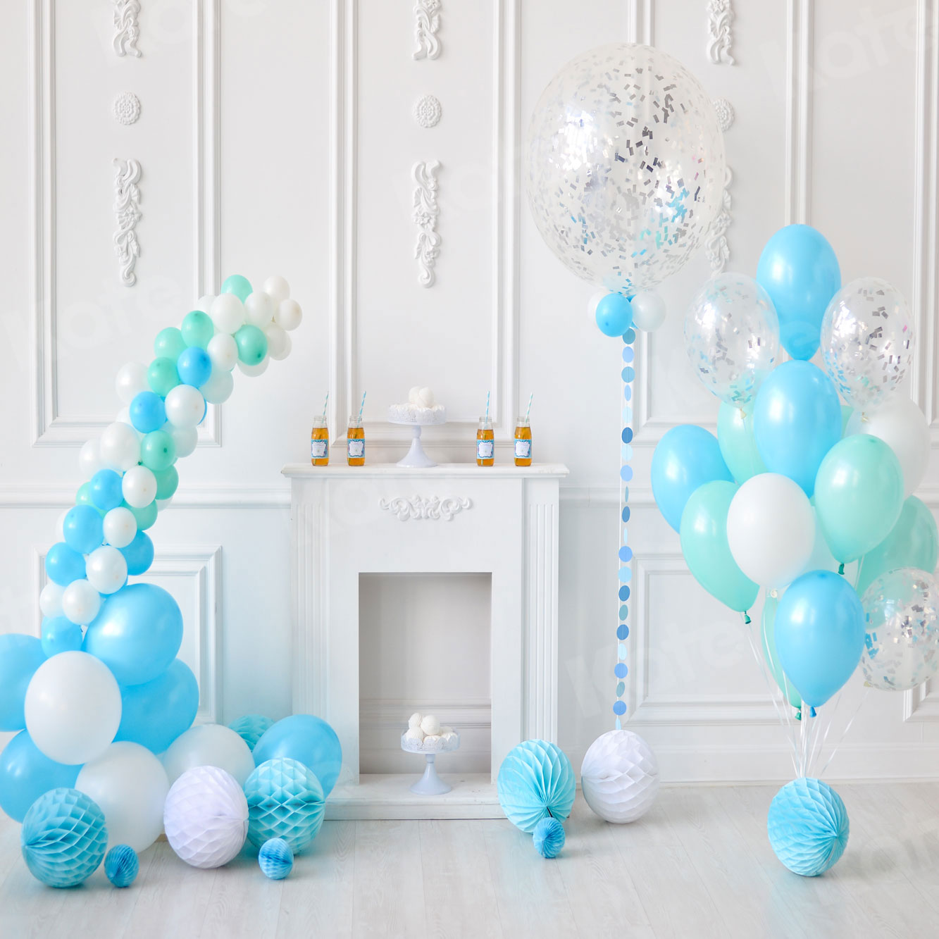 Kate White Wall with Balloons Birthday Backdrop for Photography - Kate Backdrop AU
