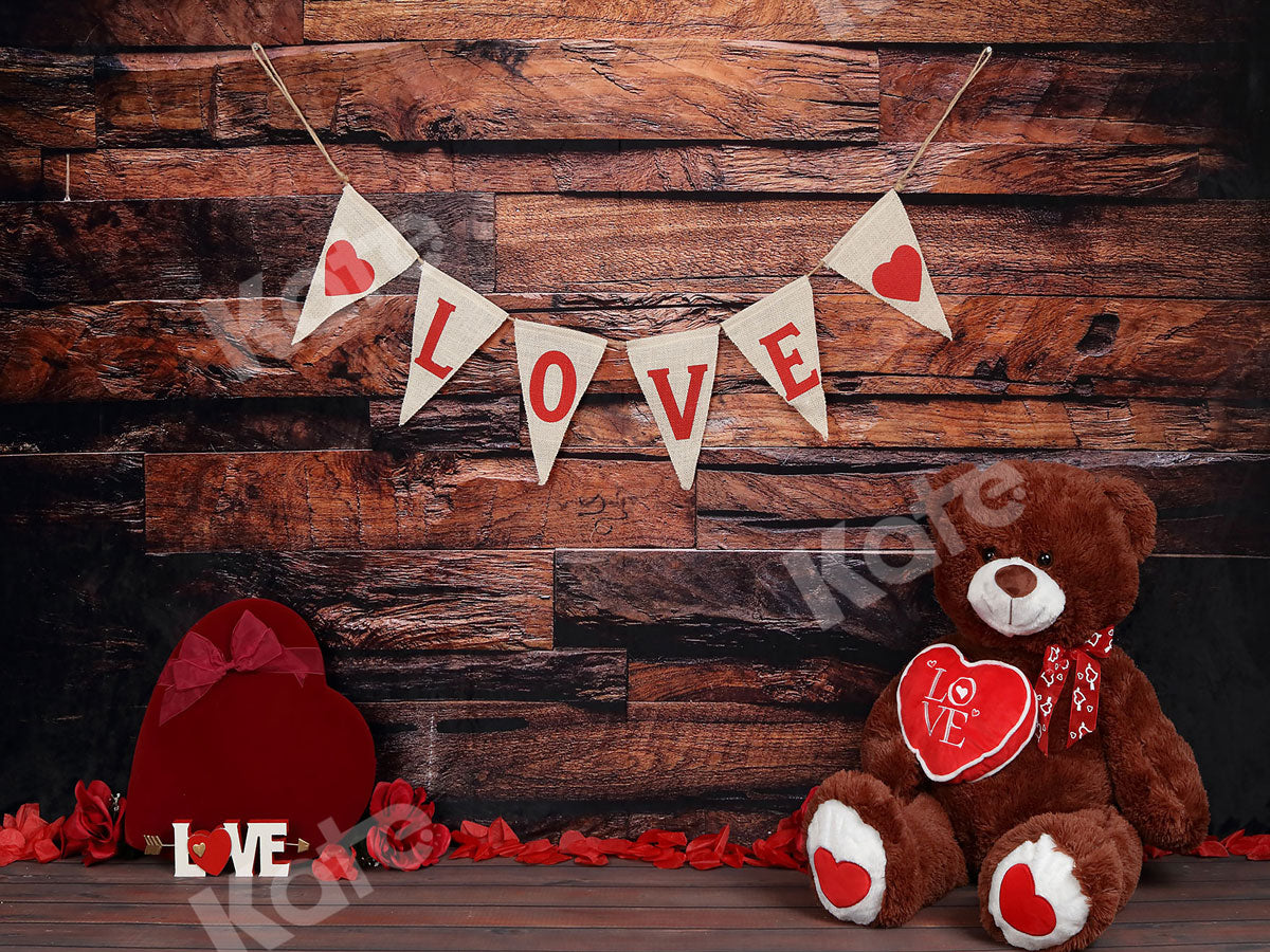 Kate Be my Valentine Wooden Wall And Teddy Bear Love Banner Backdrop - Kate Backdrop AU