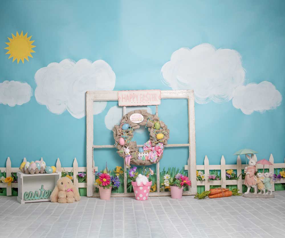 Kate Rabbits Railing Decorations Easter Spring Children Backdrop for Photography Designed by Erin Larkins