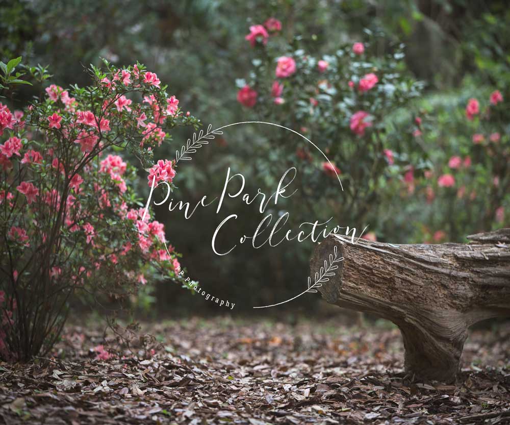 Kate Garden with log bench spring Backdrop for Photography Designed by Pine Park Collection - Kate Backdrop AU