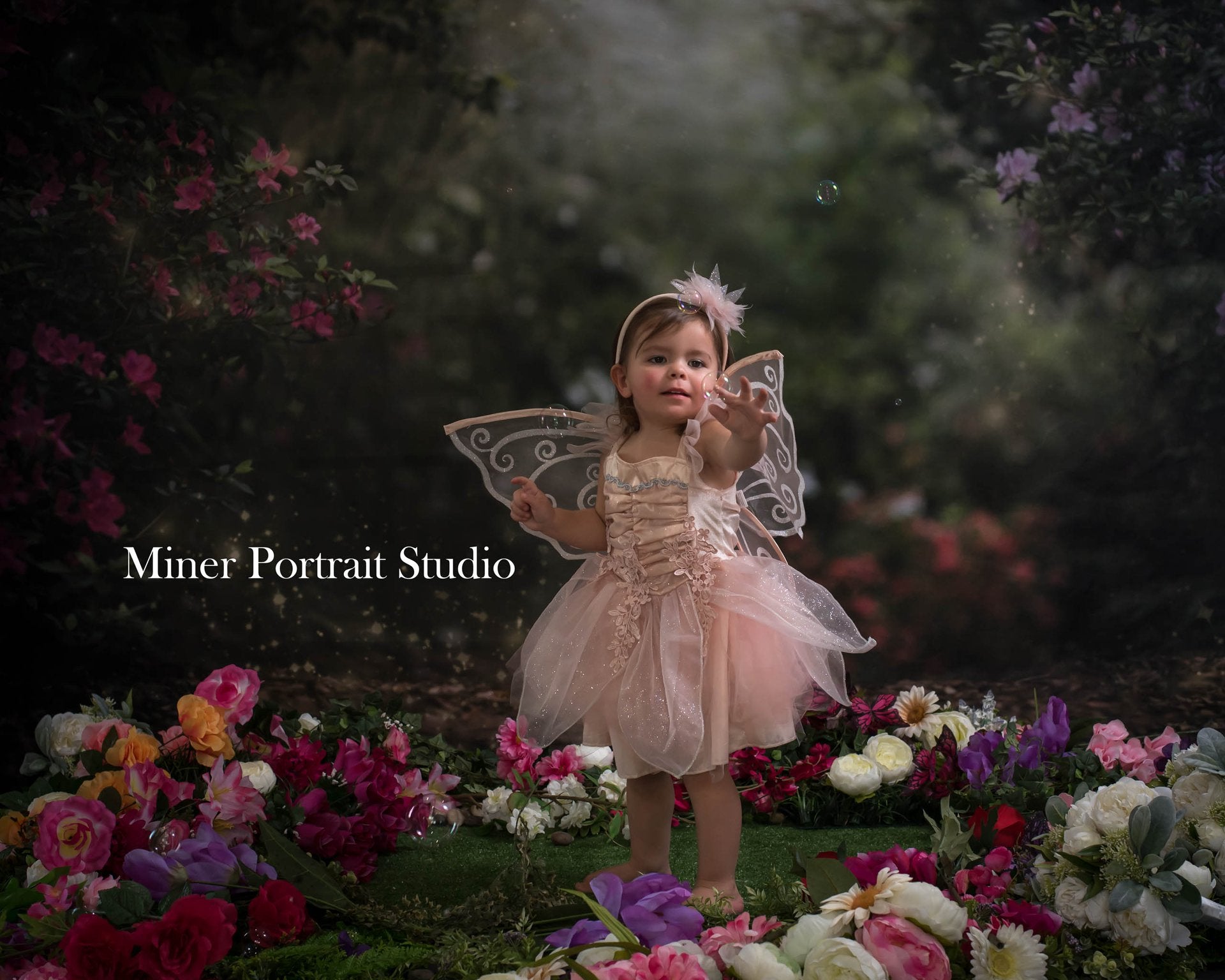 Kate Pink Floral Garden Fairy Lights spring Backdrop for Photography Designed by Pine Park Collection
