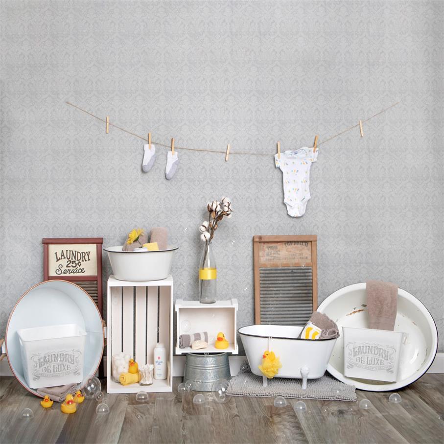 Kate Bath Time Baby Backdrop Summer Rubber Ducks and Bubbles Photos Designed by Erin Larkins - Kate Backdrop AU