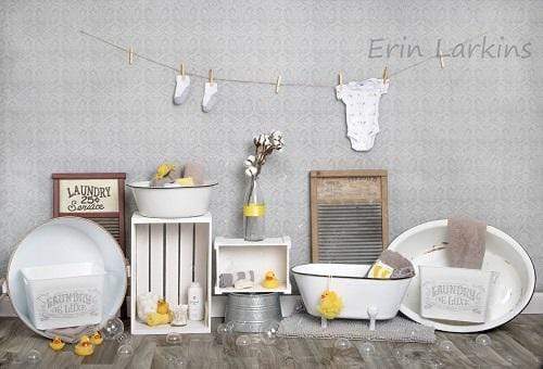 Kate Bath Time Baby Backdrop Summer Rubber Ducks and Bubbles Photos Designed by Erin Larkins - Kate Backdrop AU