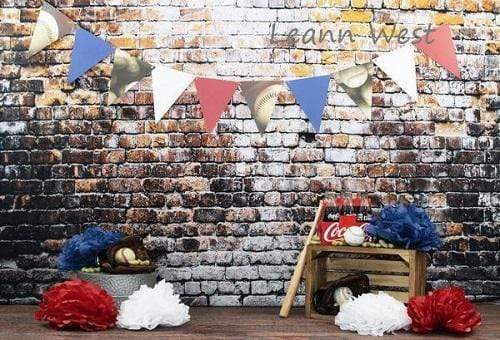 Kate Retro Brick Wall Baseball Theme Backdrop for sports Photography Designed by Leann West