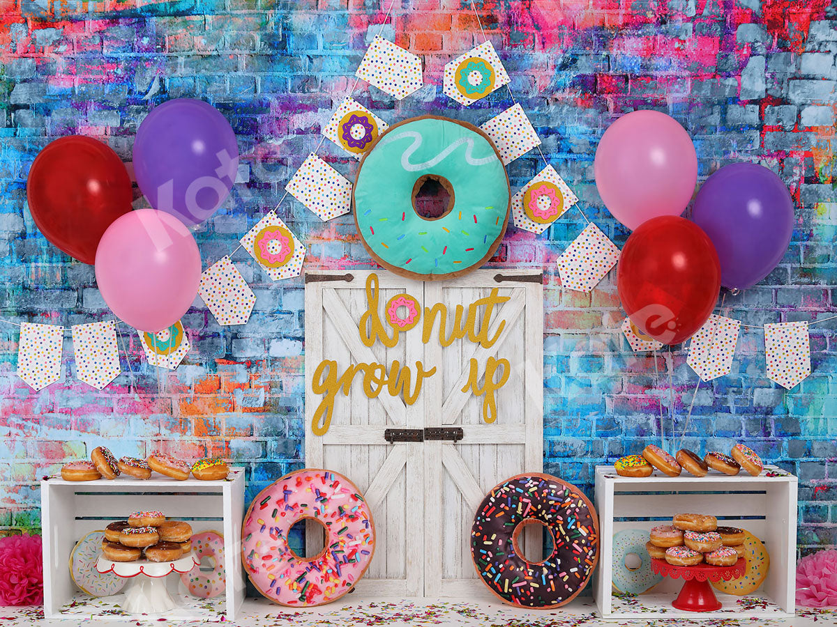 Kate White Door Balloons Banner Do Nut Grow Up Birthday Children Backdrop - Kate Backdrop AU