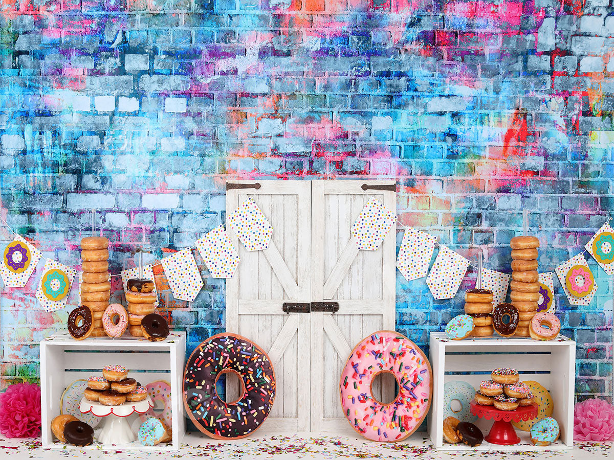 Kate Donut Banner White Door Children Backdrop